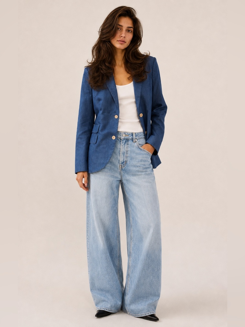Akris Blue Cashmere Silk Pick Stitch Blazer Jacket
